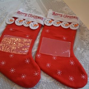 Christmas Stockings Photo Insert Snowmen Lot Red